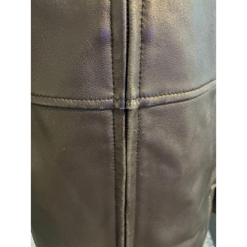 Alfani Black Genuine Leather Jacket S Longline Zip Front Fitted Coat - Picture 5 of 7